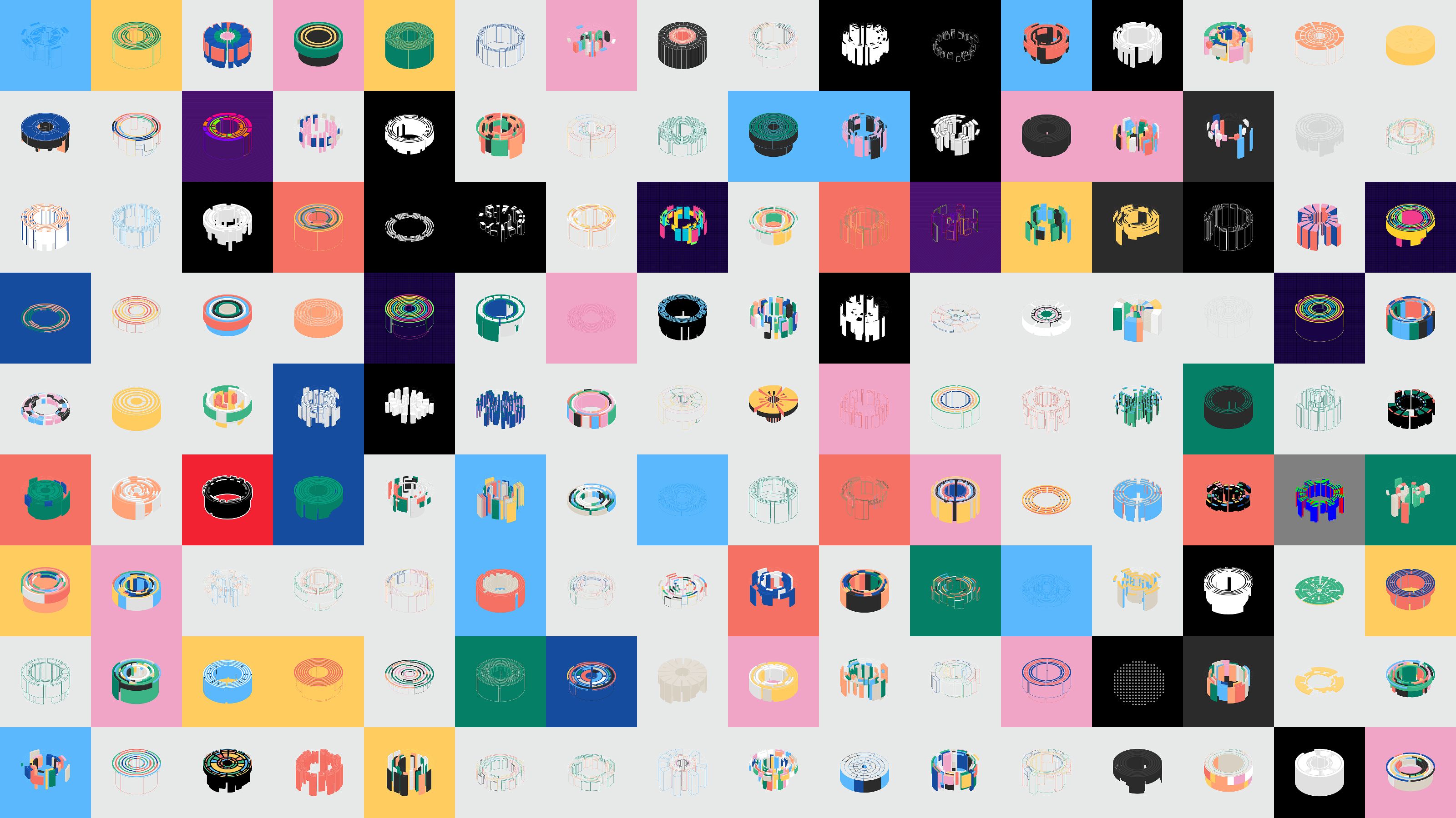 AlgoBeats collection grid showing circular rhythm generators