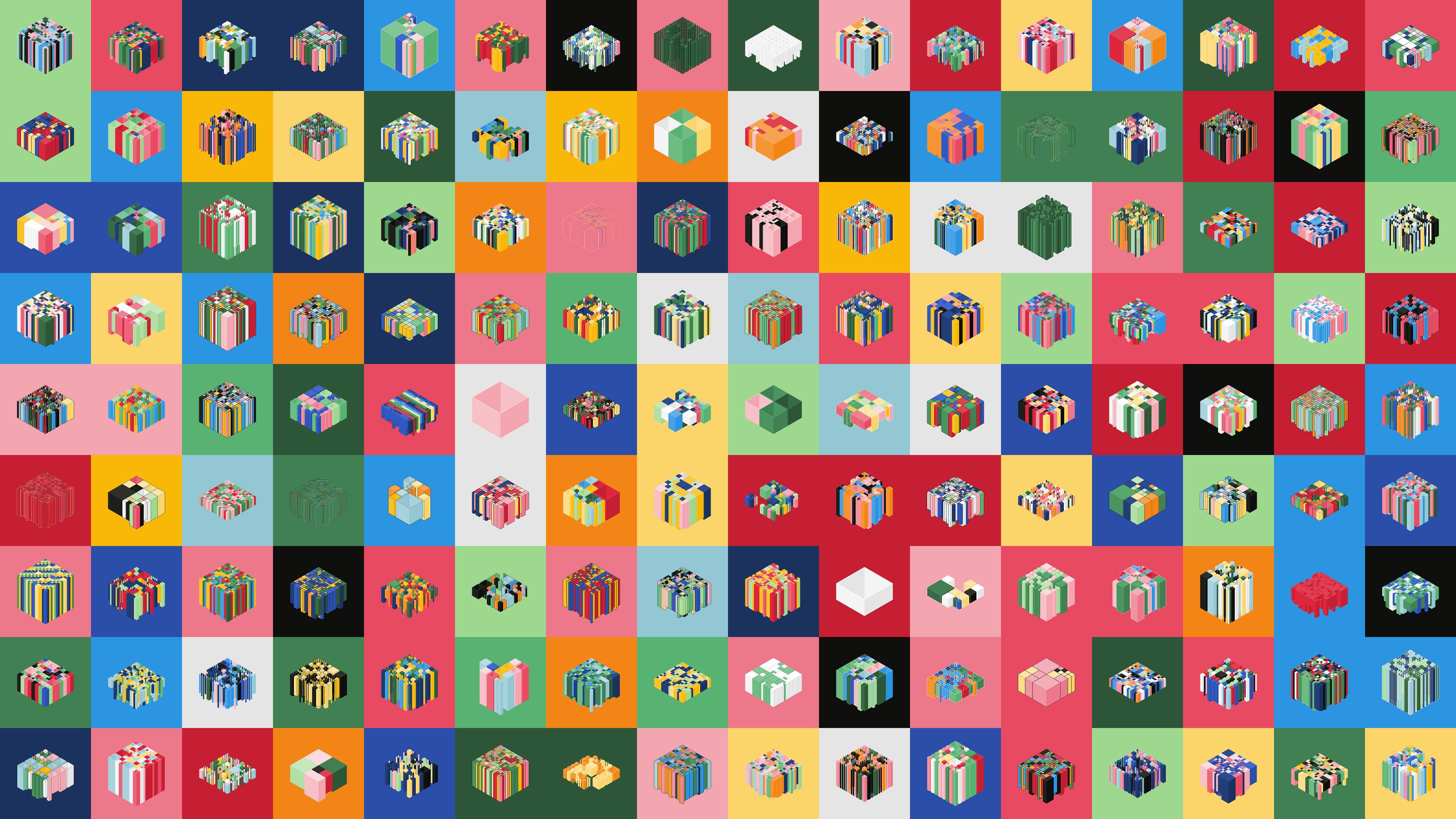 AlgoRhythms collection grid showing generative audio-visual sculptures