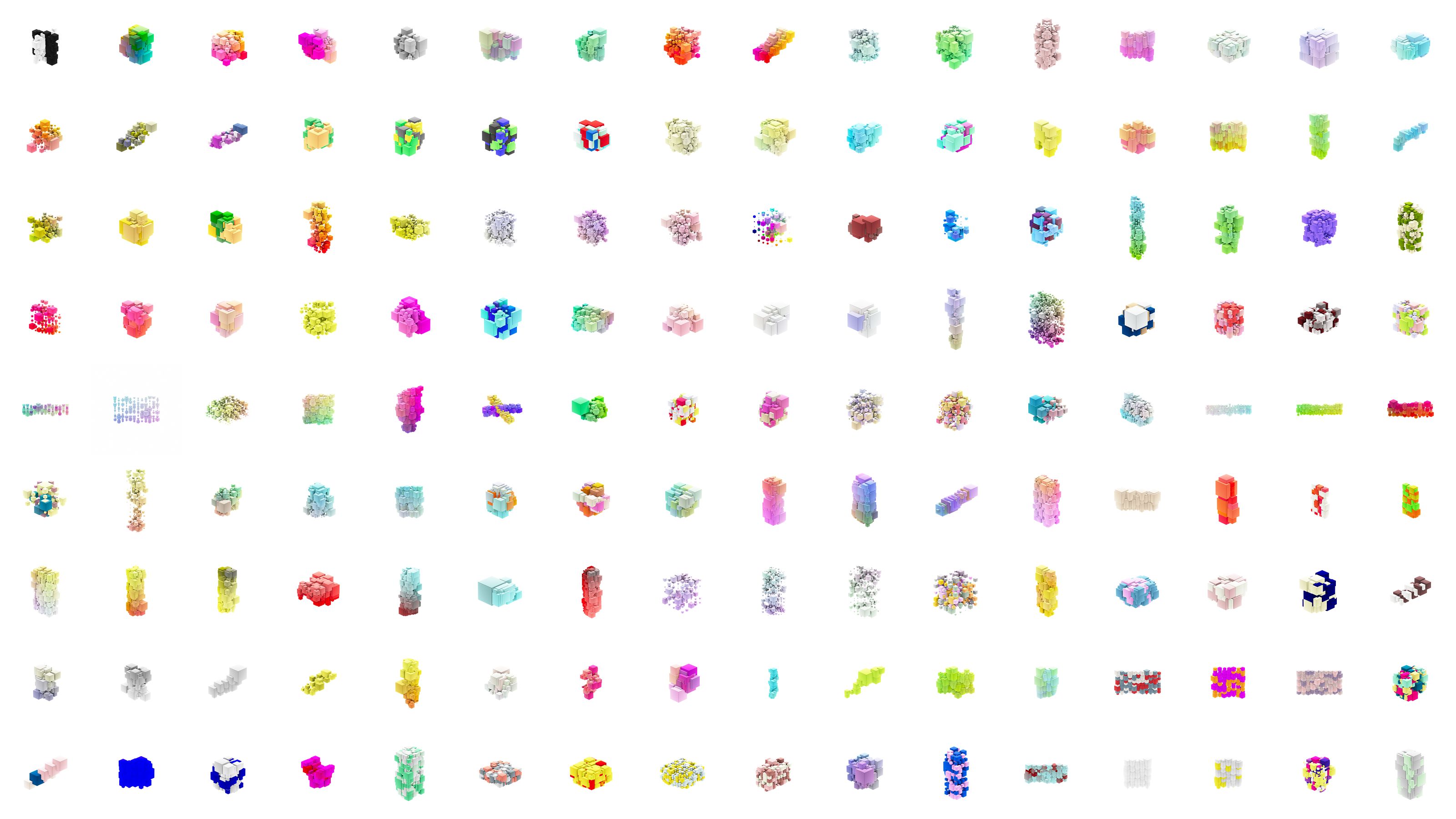 CryptoCubes collection grid showing various 3D generative sculptures